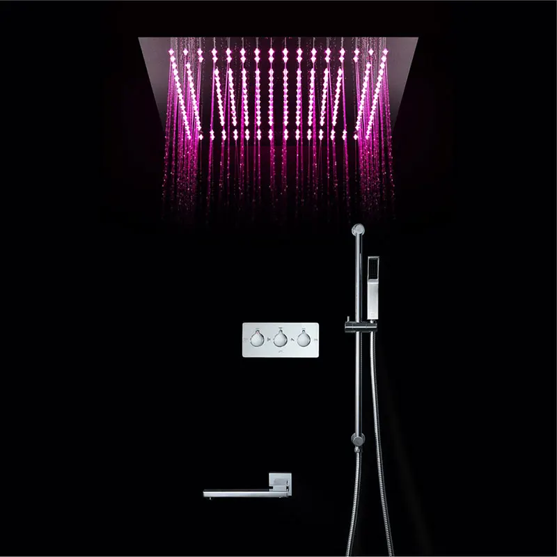 Shower Set Термостатический латунный Смеситель для ванной комнаты, хромированные смесители, 16 дюймов, насадка для душа, душевой набор, переключающий смеситель, клапан, светодиодный, Душевая система - Цвет: Shower Set