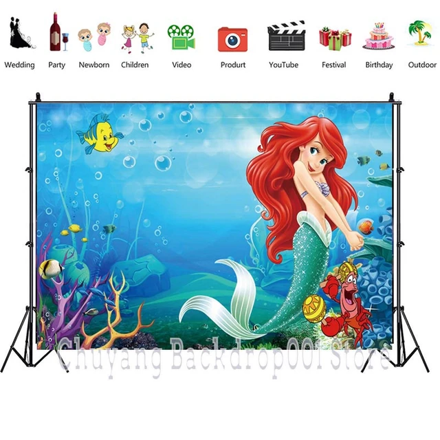 Customized Mermaid Backdrop Princess Girls Happy Birthday Party Baby Shower  Fish Scale Photography Background For Photo