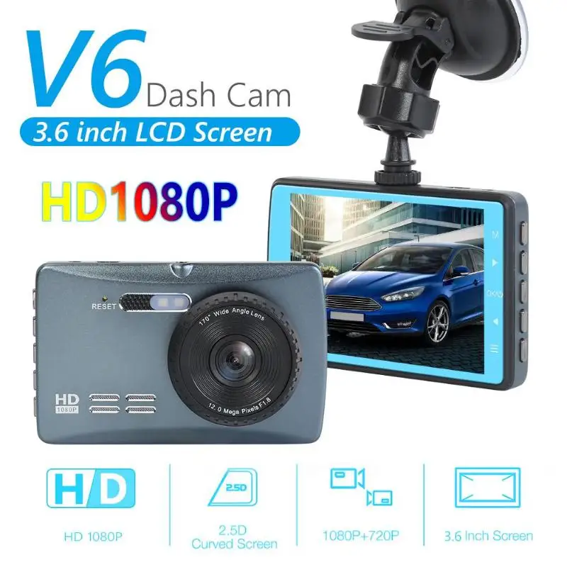 Мини видеорегистратор V6 HD 1080P с циклической записью и ЖК дисплеем 3 6
