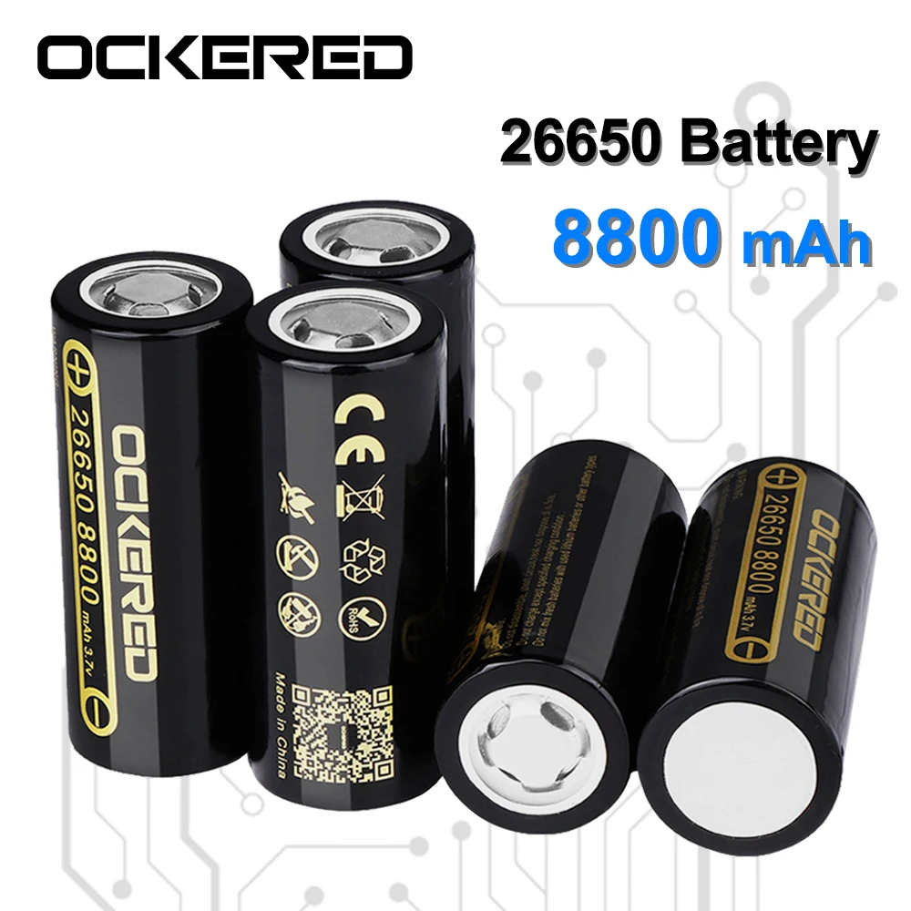 

Ockered New Original 26650 Rechargeable Battery 8800mAh Li-ion Rechargeable Battery For LED Flashlight Battery