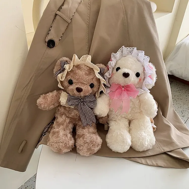 38 см kawaii bear shelliemei плюшевая сумка милый медведь кружева плюшевая кукла рюкзак портмоне подарок девушке