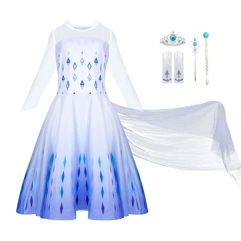 

Frozen 2 Fantastic Anna Elsa 2 Princess Dress Up White Halloween Costume Long Gown Kids Wedding Dresses Children Cosplay Clothes
