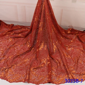 

African Nigerian Sequins Lace Fabric 2019 Mesh Tulle Lace Fabric High Quality French Lace Embroidered Fabric for Wedding QF3035B