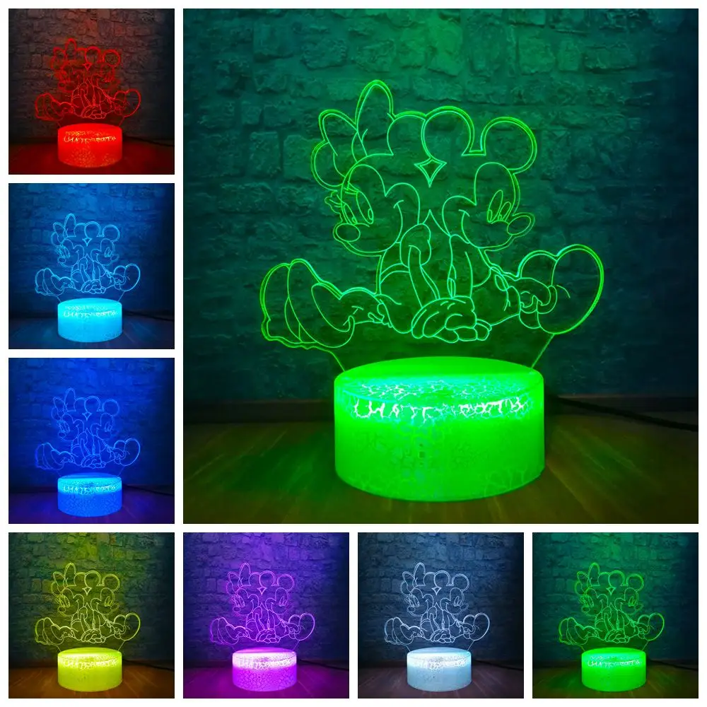 

Cartoon Mickey Mouse Minnie Friends 3D LED Night Light 7 Color Change USB Table Lamp Baby Bedside Decor Kid Toys Christmas Gift