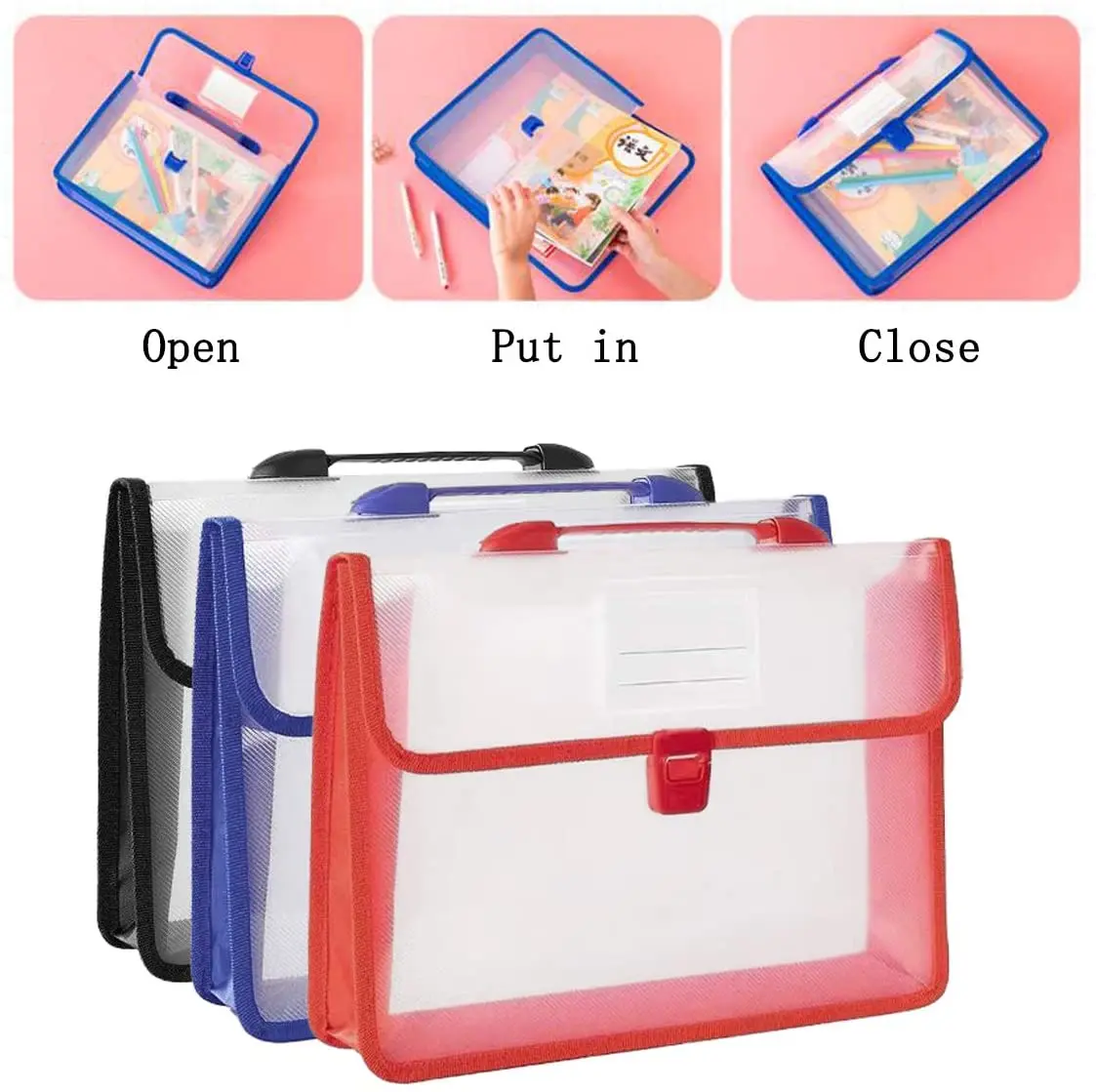 File Folder File Bag Transparent Folder Stationary Organizer Pouch A4 Popper Wallet Plastic Folder Waterproof Expanding Document File Folders