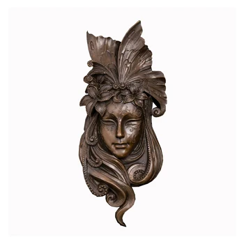 

ArtsHom Wall Decoration Classic Mask Bronze statue Hotel Relief Wall Hall Bronze Face Figurines Modern Bronze Art For Decoration