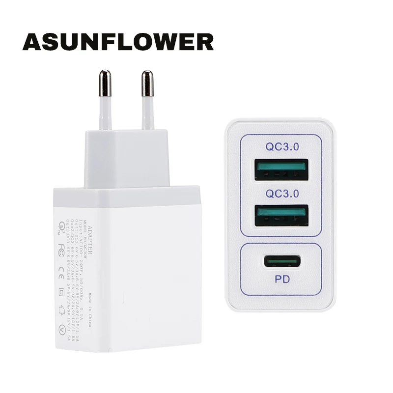 18 Вт PD зарядное устройство+ 5 В 2.4A Qc 3,0 быстрое зарядное устройство для MacBook Pro PD быстрое зарядное устройство 3 порта 2 в 1 быстрое зарядное устройство для ios Android телефон