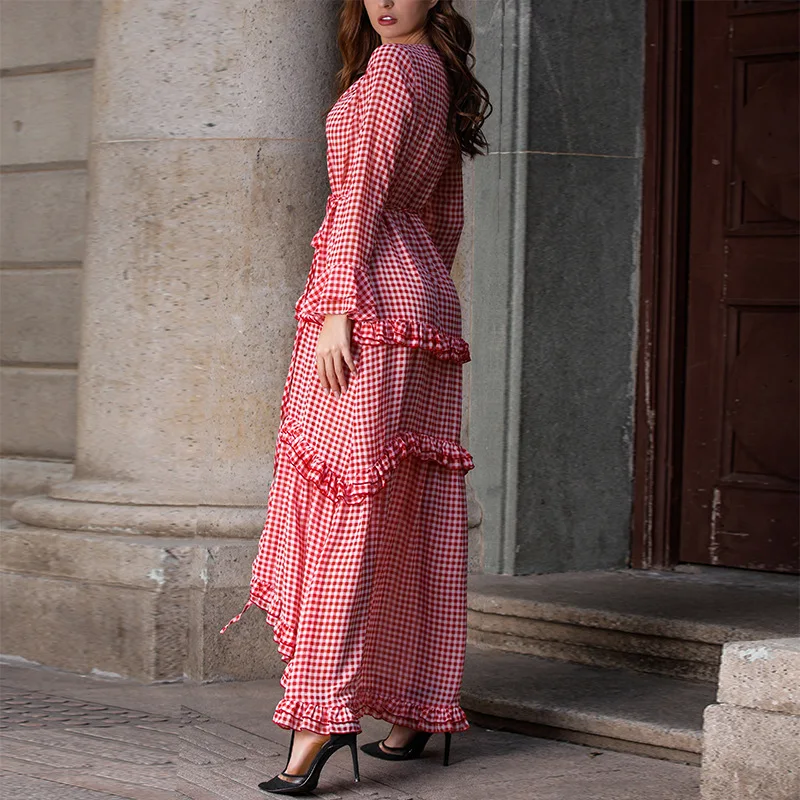 Europe And America Origional Design WOMEN'S Dress New Style Bohemian Dress Thousand Plaid Light Formal Dress Long Skirts