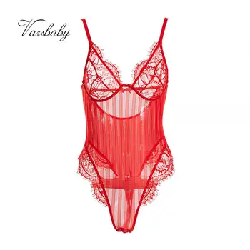 

Varsbaby Hot Sale Sexy Women's Lace Floral Lingerie See Through Bodysuits Nightwear One-piece Pajamas