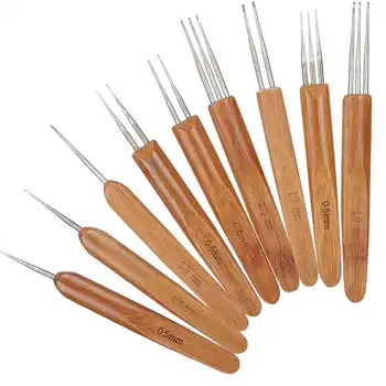 

Sewing Tools 9Pcs Dreadlock Crochet Hook Set Single Double 3 Bamboo Handle Braid Hair Weaving Tool