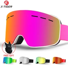 X-TIGER, Брендовые женские лыжные очки, двухслойные, UV400, анти-туман, большая Лыжная маска, очки для катания на лыжах, солнцезащитные очки для мужчин, очки для сноуборда