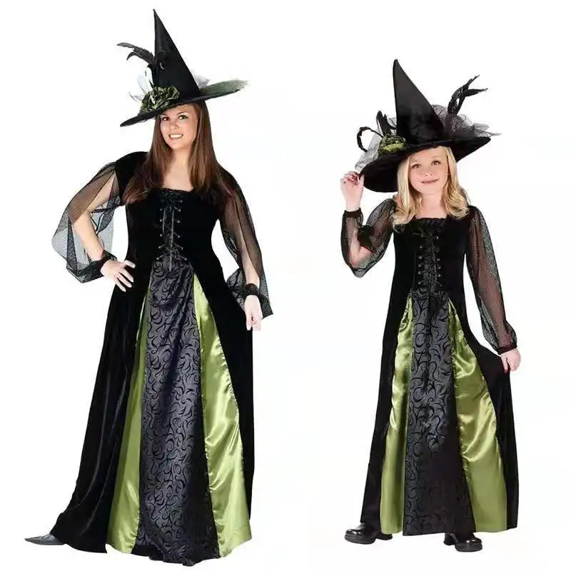

2019 Newest Retro Halloween Party Costumes With Children Vampire Witch Costume For Mother And Daughter Hollow Tulle Maxi Skirts