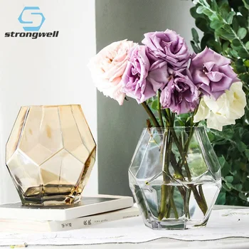 

Strongwell Nordic Luxury Geometry Glass Vase Desktop Hydroponics Modern Art Plant Holder Flower Vase Home Decoration Gift