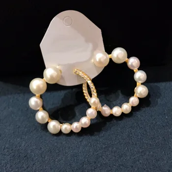 

UMGODLY Fashion Copper Earrings Yellow Gold Color Zigzag Earrings with Pearl Micro Zircon Women Jewelry