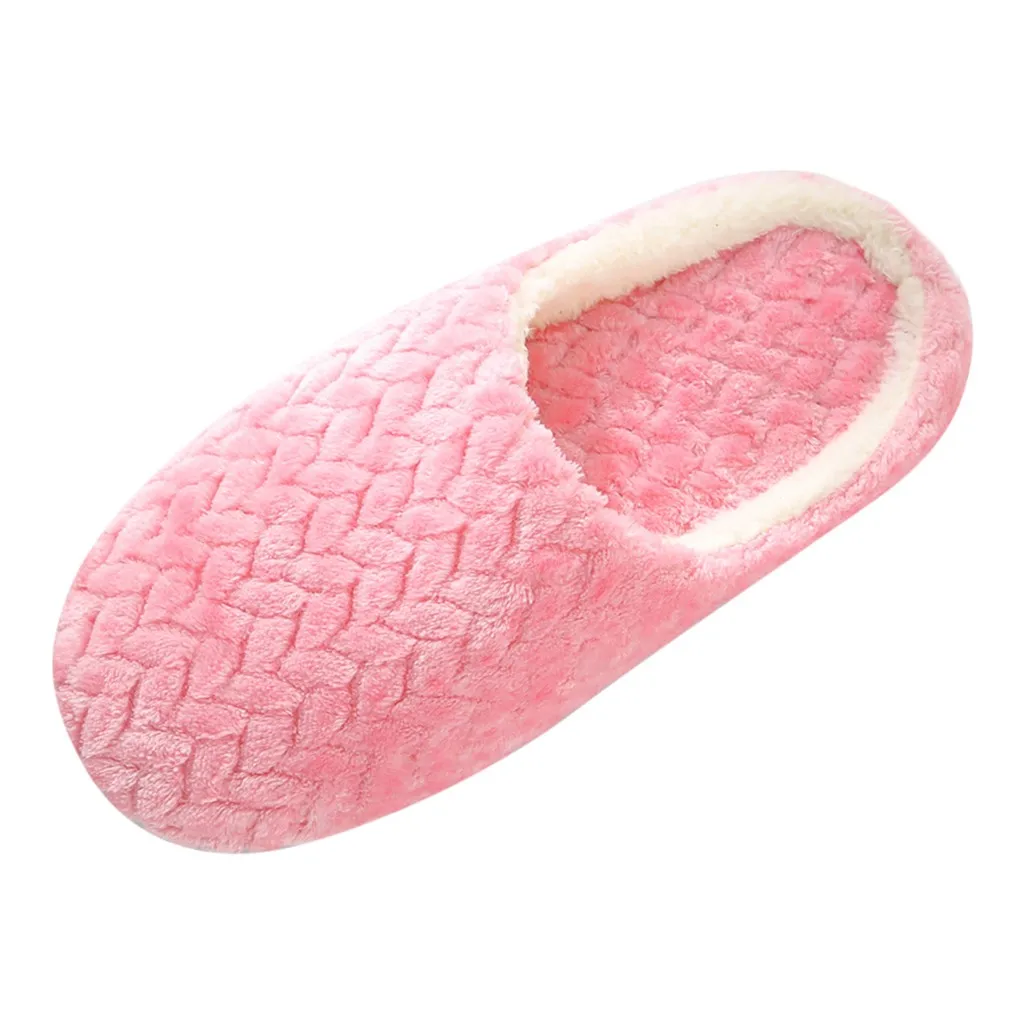 Winter Women's Slippers Snow Solid Color Floor Home Flip Flops Plush Warm Indoor Shoes Woman Non-slip Casual Ladies Тапочки - Color: pink