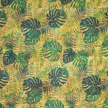 

Palm and Areca Palm leafs Portuguese Cork Fabric, cork tissue, cork sheet, natural material COF-244