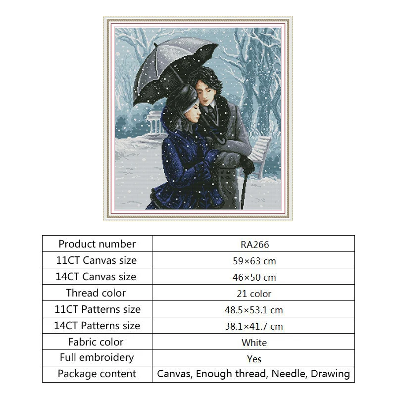 Couple In The Snow DMC Cotton Thread Printed Canvas Cross Stitch Sets Needlework Embroidery 14ct 11ct Count Print DIY Handmade