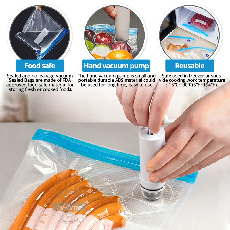 Food Storage Bags and Pump,Reusable Food Vacuum Sealer Bags for
