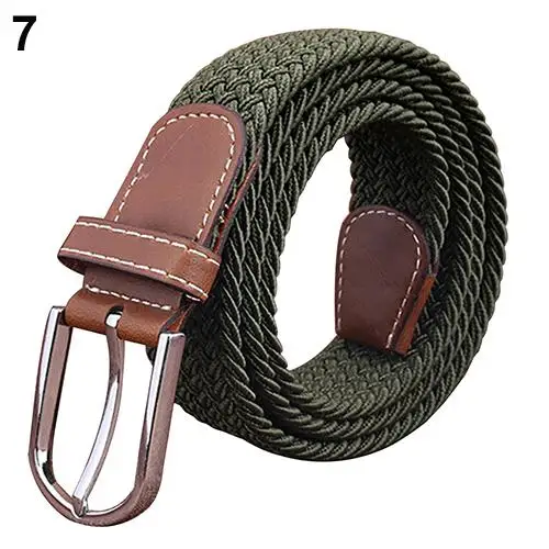 Men's Women's Canvas Plain Webbing Metal Buckle Woven Stretch Waist Belt Strap Elastic stretch woven belt - Цвет: Армейский зеленый