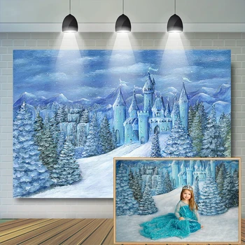 

Ice Castle Backdrop Forest Princess Snowflake Photography Background Christmas tree Girl Children Birthday Party Decor Banner