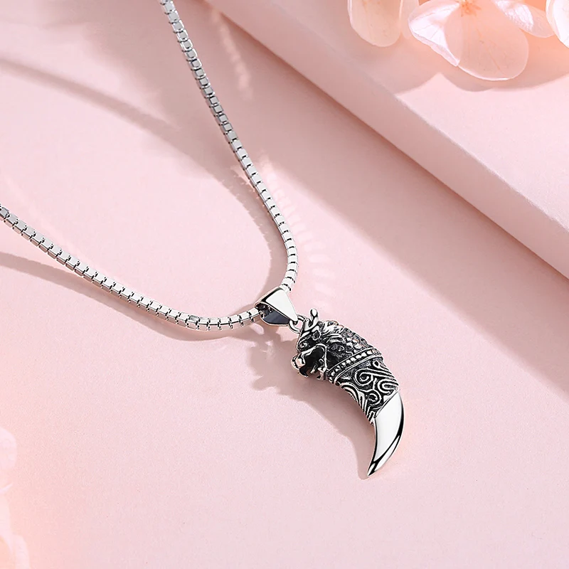 silver necklace CaevKceai S925 сплошная серебряная подвеска для ожерелья для мужчин и женщин ювелирные изделия Настоящее серебро 925 Спайк волчий кулон «Клык» - Цвет камня: silver necklace
