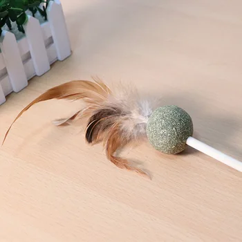 

Cat Teaser Catnip Ball Feather Cat Playing Rod Wooden