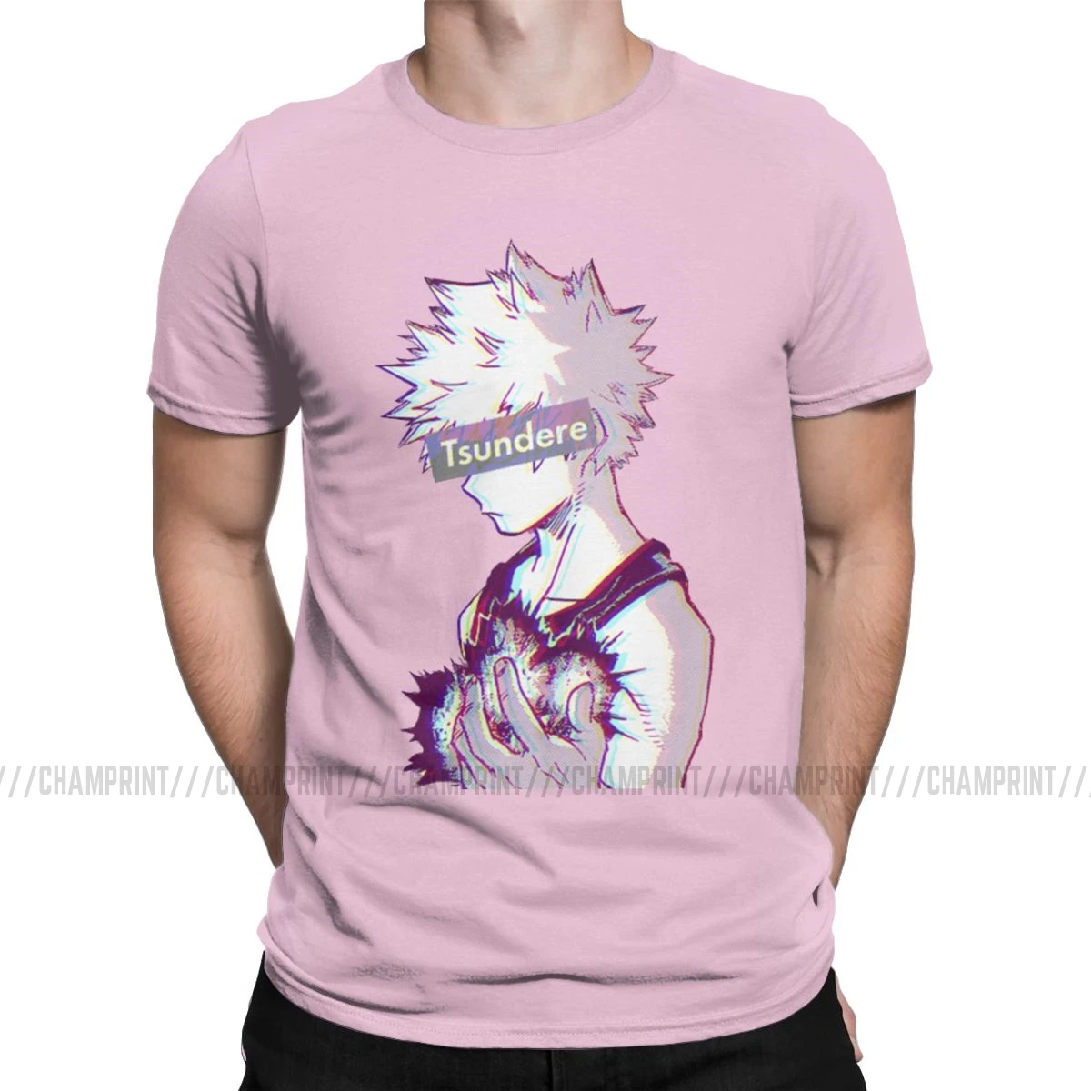 Футболки Tsundere Bakugo Boku No Hero Academy, мужские хлопковые футболки, манга izku All Might, аниме, футболки с коротким рукавом, 4XL, 5XL, 6XL, Топ - Цвет: Розовый