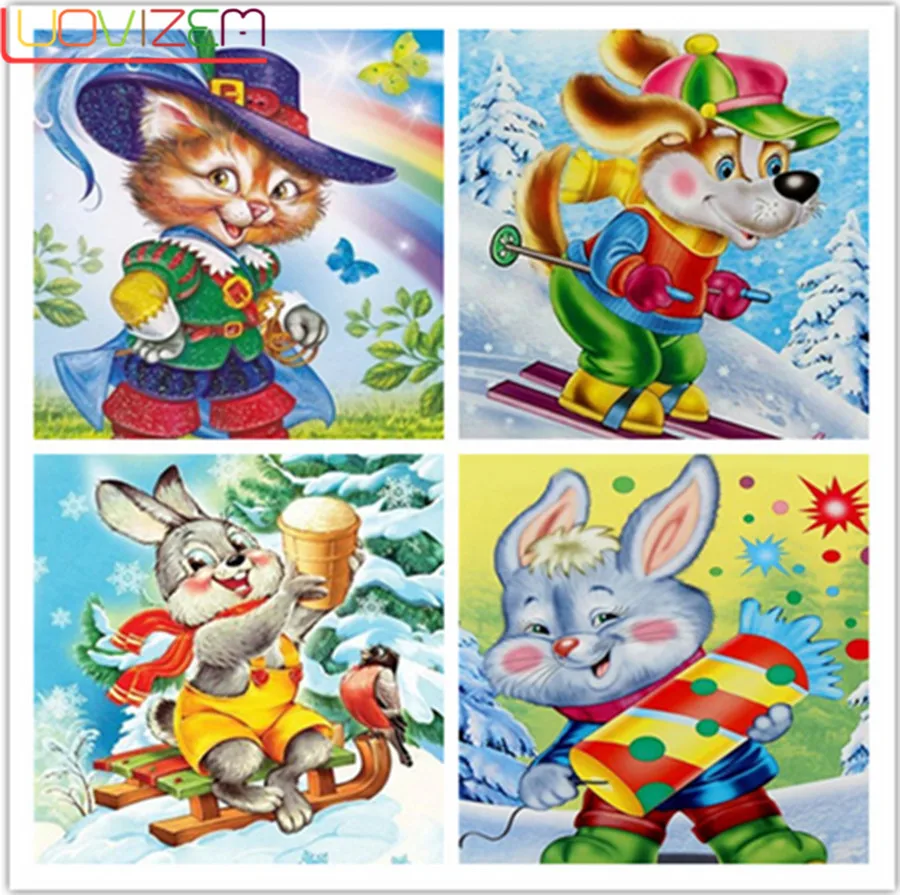 

5d DIY Cartoon Bunny and Cat New Year Full Round Diamond Diamond Embroidery Picture Cross Stitch Christmas Decorations for Home