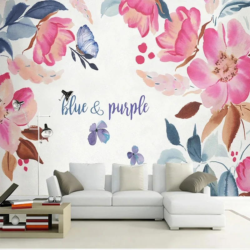 

Пользовательские обои Современные Простые ручная роспись цветы фрески гостиная спальня домашний Декор водонепроницаемый холст 3D Наклейка на стену Tapet