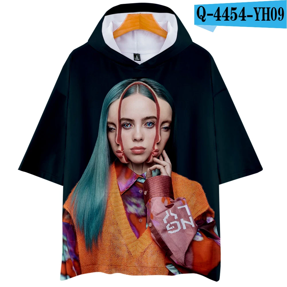 Модные Kpop дизайнерские Billie Eilish летние футболки с капюшоном Мужская/Женская весенняя одежда крутые Harajuku футболки топы - Цвет: 3D