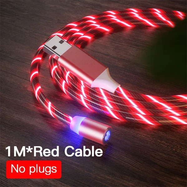 ACCEZZ светодиодный магнитный кабель для быстрой зарядки, магнитный кабель Micro usb type C, Кабель зарядного устройства для iPhone X 7 samsung S10, шнур для Android - Цвет: Only Red Cable 1M