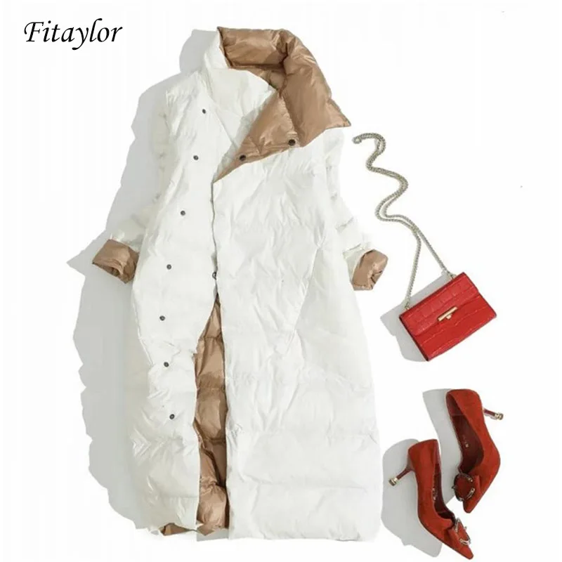 Miglior Fitaylor Più Il Formato Delle Donne Double Sided Imbottiture Lungo Jacket Piume D anatra Bianca Imbottiture Cappotto di Inverno Doppio Petto Caldo Parka Neve Outwear