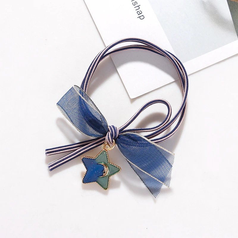 blue Корейская девушка сердце розовый высокая эластичность ручная канатная Резиновая лента Милая звезда небо Веревка Узел волос канатная Резиновая лента s волос кольцо - Цвет: blue