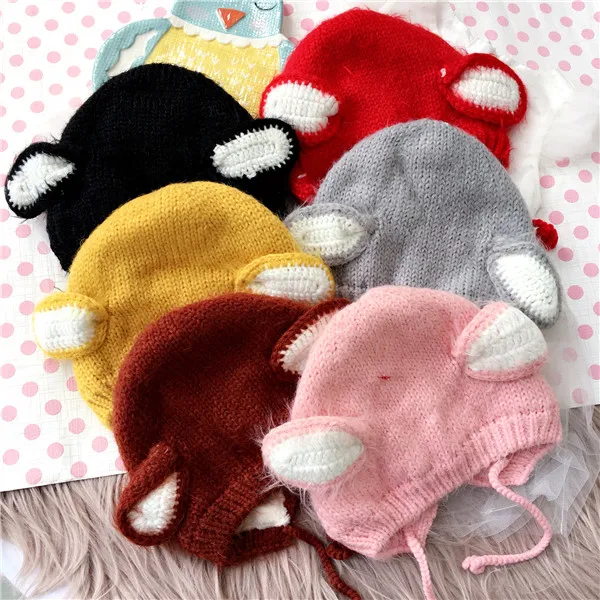 Детские шапочки Skullies Beanies для мальчиков и девочек, зимняя однотонная шапка с кошачьими ушками, теплые плотные эластичные модные аксессуары