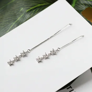 

925 Sterling White Fungus Line Female Wild Temperament Day Personality Simple Trendy Flowers Sparkling Zircon Ear Jewelry