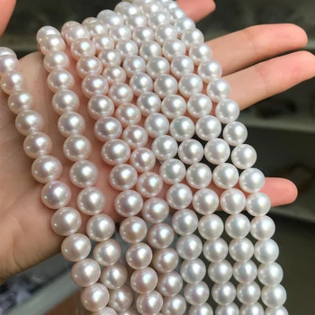 شراءالمياه العذبة قلادات اللؤلؤ شكل دائري مع حجم 9-10 مللي متر بريق الكمال للمجوهرات Strands بها بنفسك فضفاض اللؤلؤ السواحل قلادة
