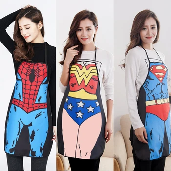 

1pc Funny Cooking Kitchen Apron Superman Wonder Woman Dinner BBQ Party Apron Fun Gift