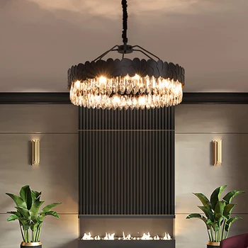 

Post-modern Pendant Light Living Room Crystal Light Luxury Crystal Round Bedroom Pendant Lamp Villa Bar Counter Restaurant Lamp