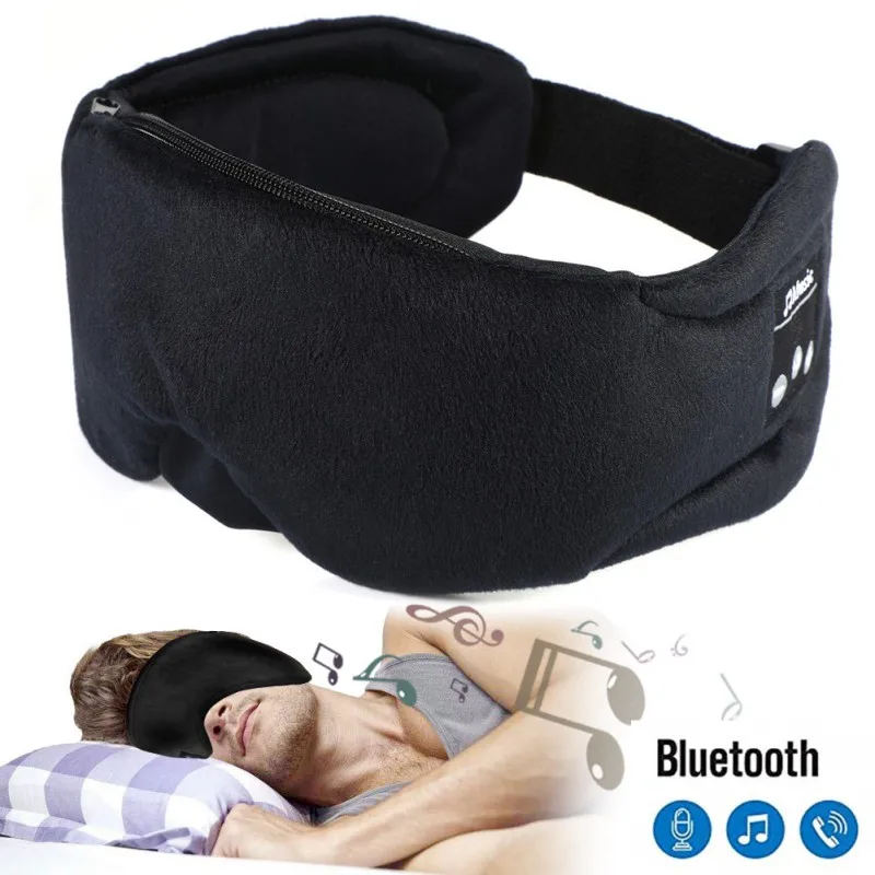 Высокая мода наушники для сна Bluetooth 5,0 маска для глаз для мужчин и женщин с шумоподавлением маска для сна с регулируемым ремешком - Цвет: Черный