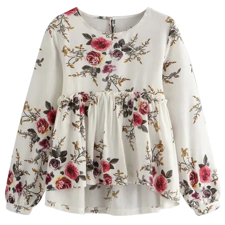 

Fashion Women Casual Chiffon Button O-Neck Blouse Floral Print Long Sleeve Tops Blouse Women Plus Size Femininas Camisas Ladies