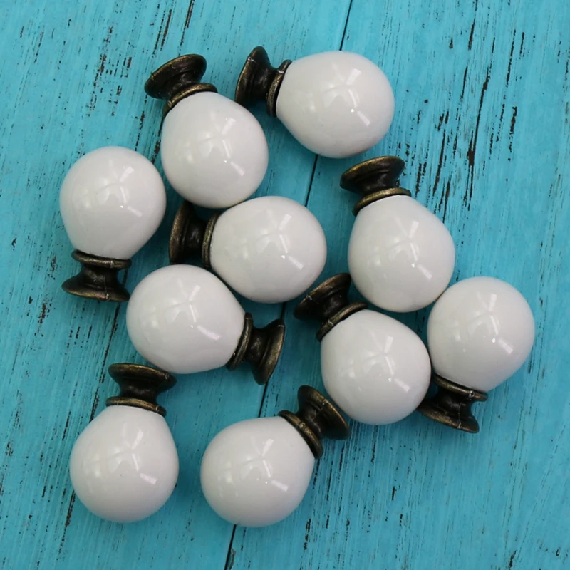 10PCS White Ceramic Ball Design Drawer Pull Handle Creative Ceramic Cabinet Pulls Furniture Cupboard Knobs