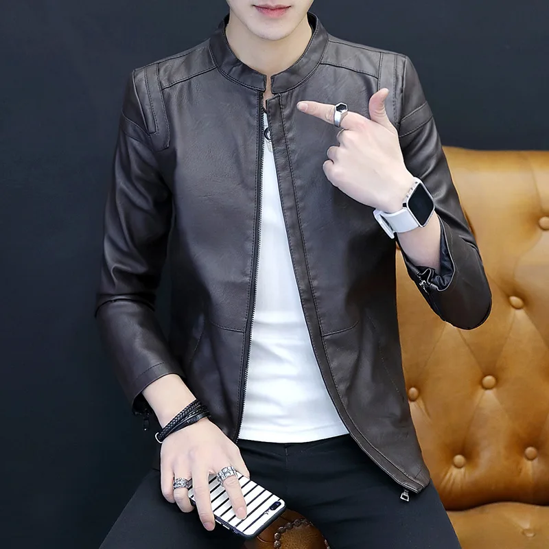 

MEN'S Leather Coat Spring And Autumn Korean-style Trend Slim Fit PU Leather Jacket Youth Casual Versatile MEN'S Outerwear