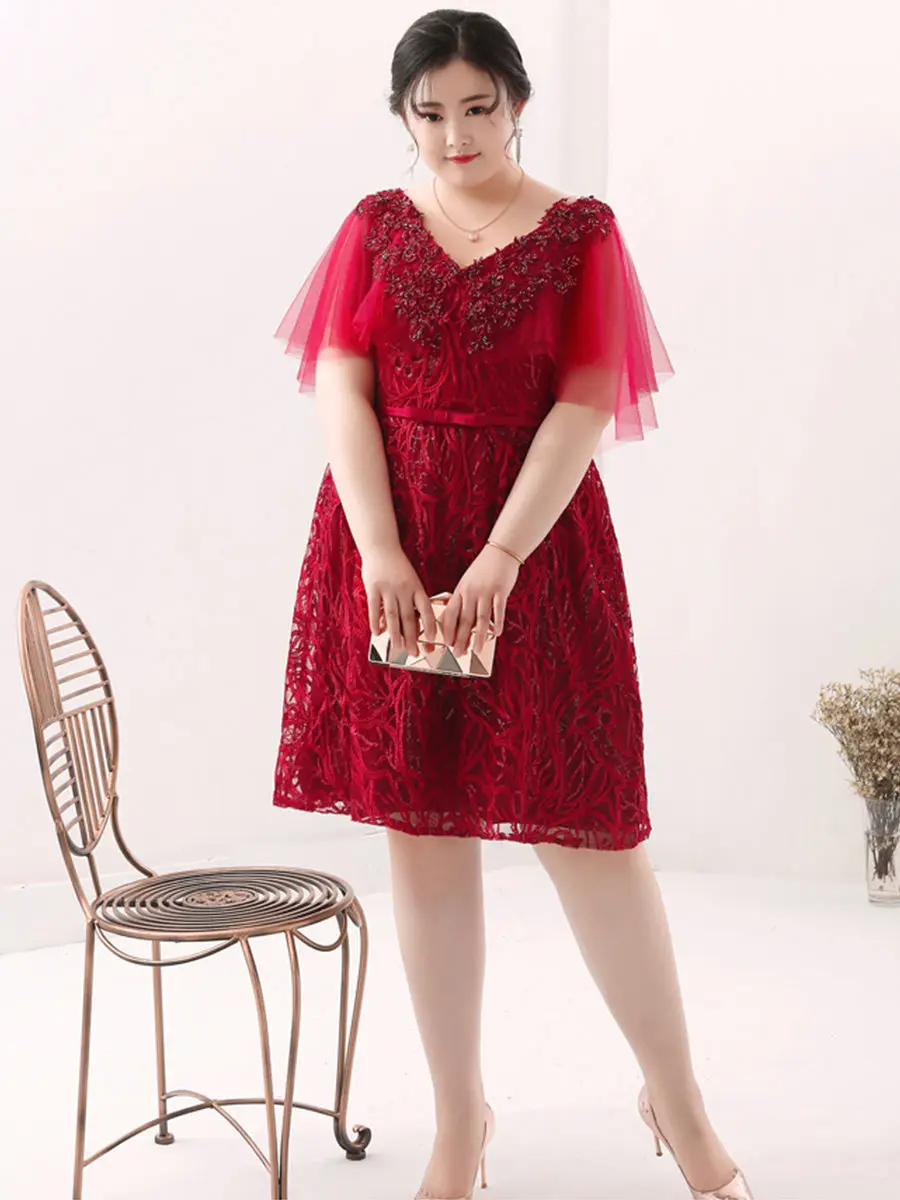 Короткое платье для выпускного вечера с вышивкой и блестками Vestidos De Gala T544 новые платья размера плюс женские вечерние платья бордового цвета с v-образным вырезом для выпускного вечера