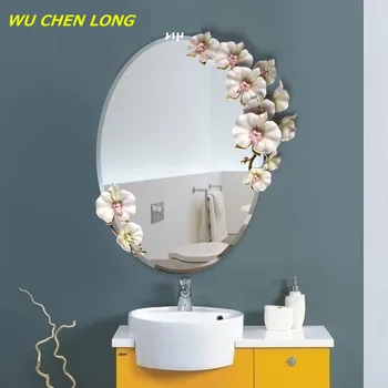 شراءWU تشن طويل الحديثة الراتنج تنقش مرآة تزين مرآة حمام الحائط معلقة جدار ديكور الحرف الرئيسية ماكياج جداريات R5634