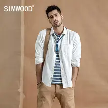 Мужская рубашка-карго с карманами SIMWOOD, повседневная рубашка из-ного хлопка с длинными рукавами, высококачественная одежда большого размера, модель 190376 на осень