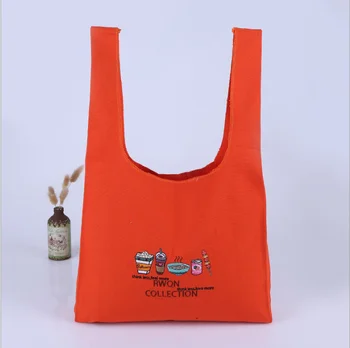 

Folding Shopping Bag Eco-friendly Reusable Portable Shoulder Bag Fashion Ladies handbag Food pattern Customizable logo gift bag