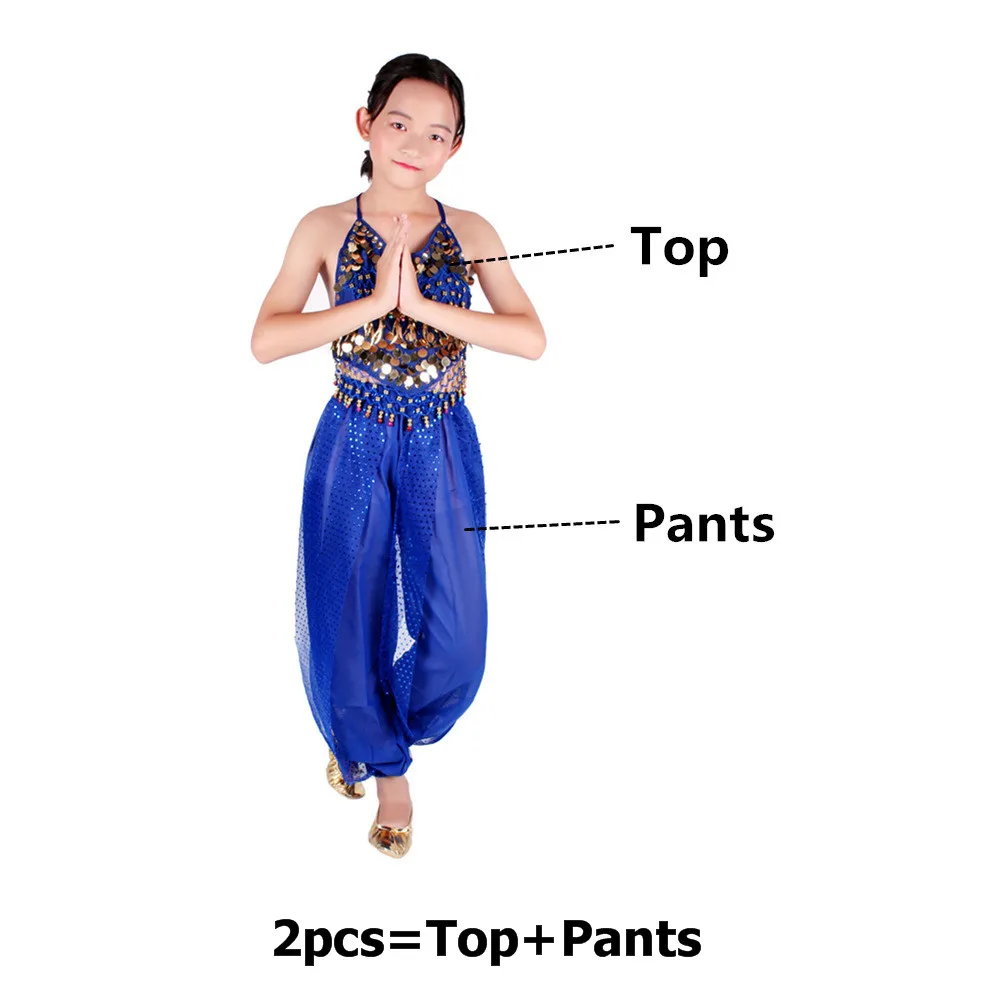 Royal Blue 2pcs Одежда для танцев, костюмы для танца живота, комплект для детей, для восточных танцев, для девочек, для танца живота, индийская одежда для танца живота, для детей, для индийских танцев - Цвет: Royal Blue 2pcs