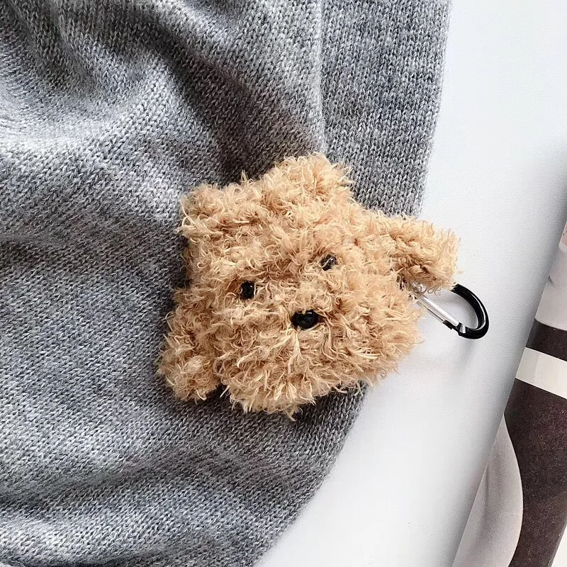 Милый пушистый Bluetooth чехол для наушников для AirPods крышка собака плюшевая Тедди Защитная крышка для Apple Air Pods наушники Earburd чехол