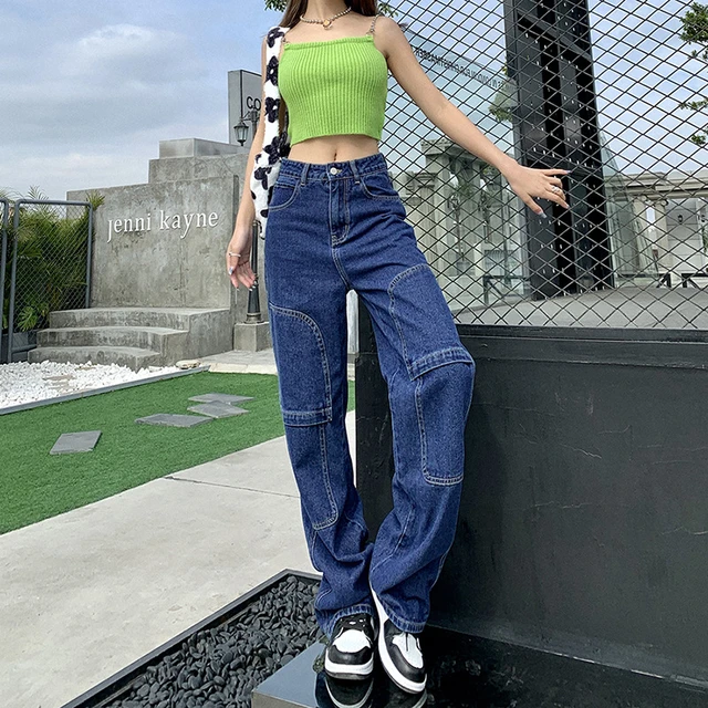 Spliced Denim Trousers Flared Jeans Women's Clothing Flare Pants High Waist  Pants Women Straight Leg Jeans Y2k 2022 Trend Cargo - Jeans - AliExpress