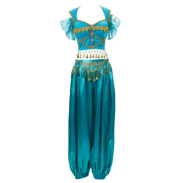 Festival Arabian Princess Costumes Indian Dance Embroider Bollywood Jasmine Costume Party Cosplay Jasmine Princess Fancy Outfit Blue 1 - 2pcs Set